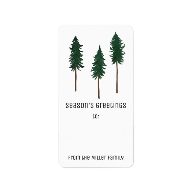 Pine Trees Minimalist CUSTOM Holiday TO FROM Gift Label (Front)