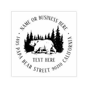 Pine Trees Mountain Bear Name and Return Address Self-inking Stamp