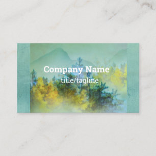 pine trees mountain watercolor nature art teal  business card
