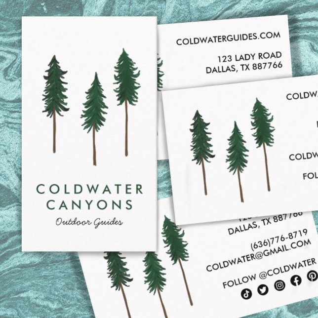 Pine Trees Outdoorsy Camp Hike Adventure Guides  Business Card (Creator Uploaded)