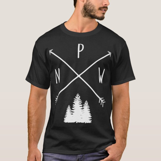 Pine Trees Pacific Northwest PNW with Arrows _1  T-Shirt (Front)