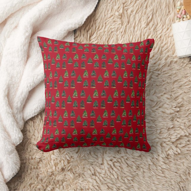 Pine trees pattern Christmas Green Watercolor Cushion (Blanket)