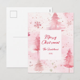 Pine Trees Pink Christmas Postcard