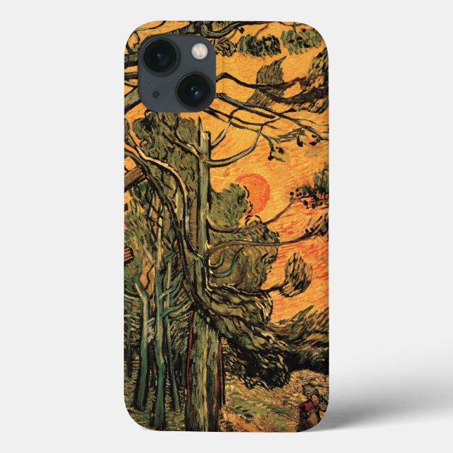 Pine Trees Red Sky Setting Sun by Vincent van Gogh Case-Mate iPhone Case (Back)