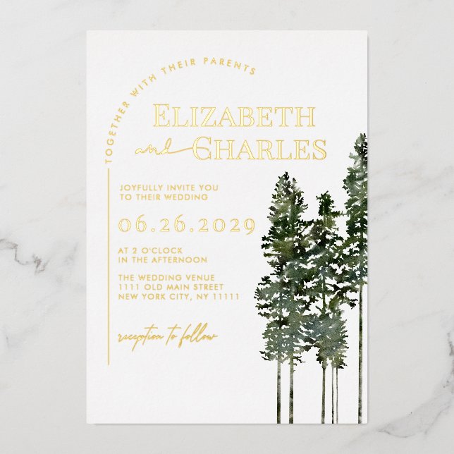 Pine Trees Rustic Minimalist Elegant Wedding (Front)