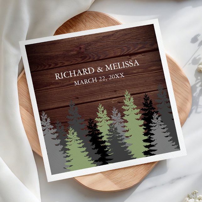 Pine Trees Rustic Wood Winter Wedding Napkin (Creator Uploaded)