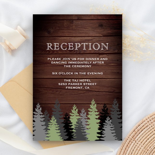 Pine Trees Rustic Wood Winter Wedding Reception Enclosure Card (Creator Uploaded)