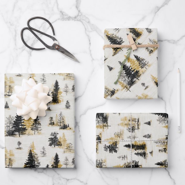 Pine trees scenery landscape wrapping paper sheet (Front)