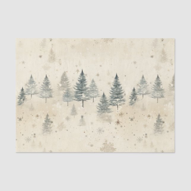 Pine Trees Snow Christmas Watercolor Tissue Paper (Front)