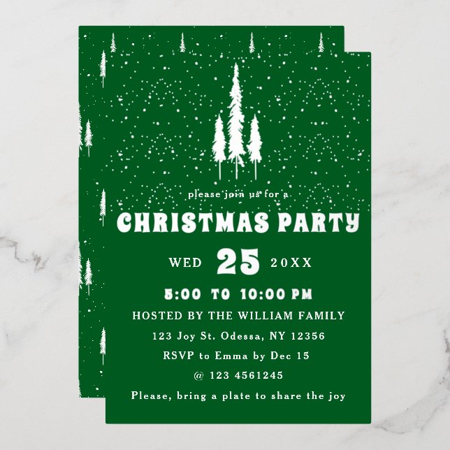 Pine Trees Snow Falling Christmas Party (Front/Back)