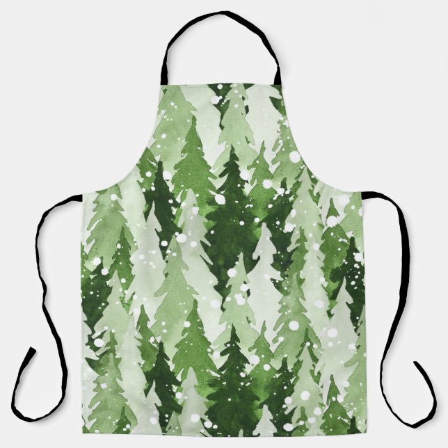 Pine Trees Snow: Watercolor Christmas. Apron (Front)
