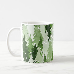 Pine Trees Snow: Watercolor Christmas. Coffee Mug