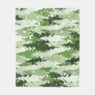 Pine Trees Snow: Watercolor Christmas. Fleece Blanket