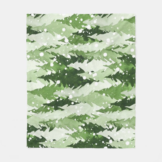 Pine Trees Snow: Watercolor Christmas. Fleece Blanket (Front)