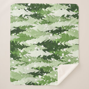 Pine Trees Snow: Watercolor Christmas. Sherpa Blanket