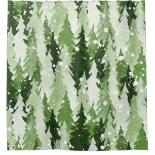 Pine Trees Snow: Watercolor Christmas. Shower Curtain