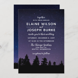 pine trees snowfall winter wedding invitation