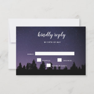 pine trees snowfall winter wedding RSVP card