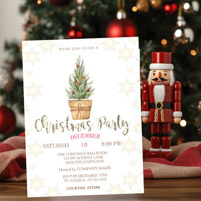 Pine Trees Snowflakes Christmas Party Invitation (Creator Uploaded)