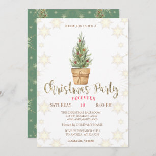 Pine Trees Snowflakes Christmas Party Invitation