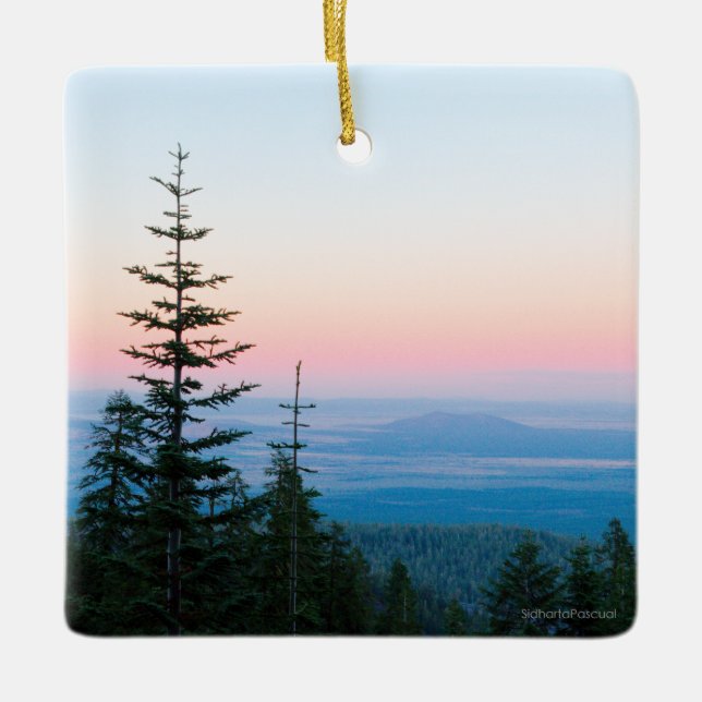 Pine Trees Sunset Photography Ceramic Ornament (Front)