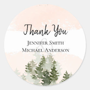 Pine Trees Teal and Sage Wedding Classic Round Sti Classic Round Sticker