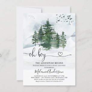 Pine Trees The Adventure Begins Baby Shower Invitation