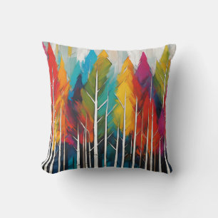 Pine Trees Vibrant Colourful Modern Art Cushion