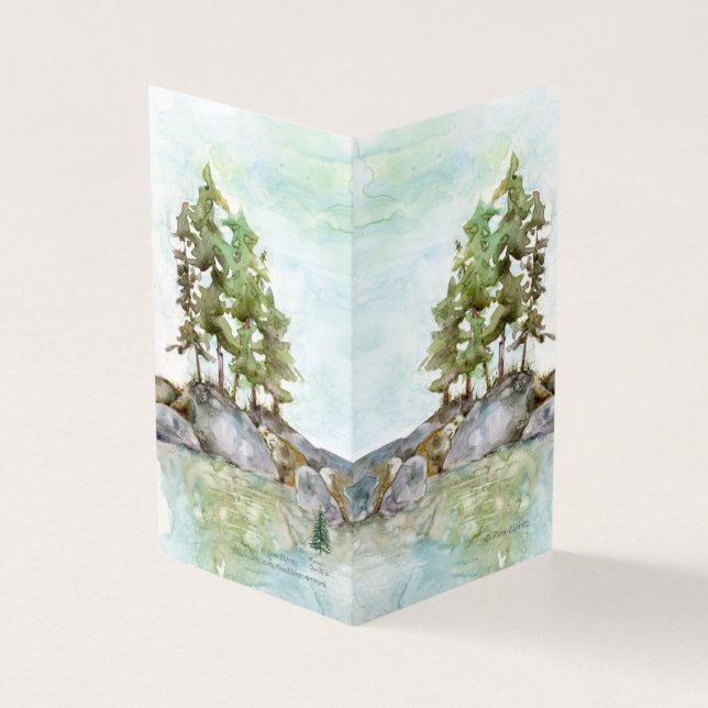 Pine Trees water & Rocks  watercolor of BWCAW, MN  (Outside)