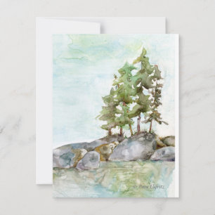 Pine Trees water & Rocks watercolor of BWCAW, MN Card