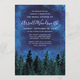Pine Trees Watercolor Bridal Shower Invitations