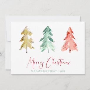 Pine Trees Watercolor Christmas Holiday Card