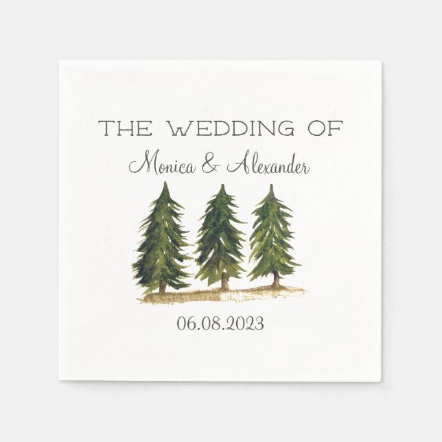 Pine Trees Watercolor Forest Wedding Party Napkin (Front)