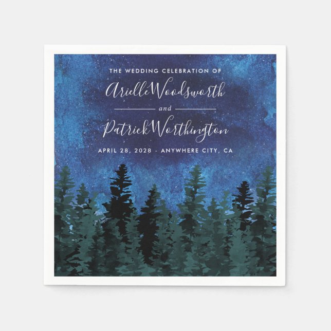 Pine Trees Watercolor Rustic Wedding Napkins (Front)