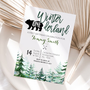 Pine Trees Winter onederland FIRST BIRTHDAY Invitation
