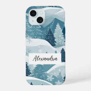 Pine Trees with Snow Layers Design Winter Forest iPhone 15 Case