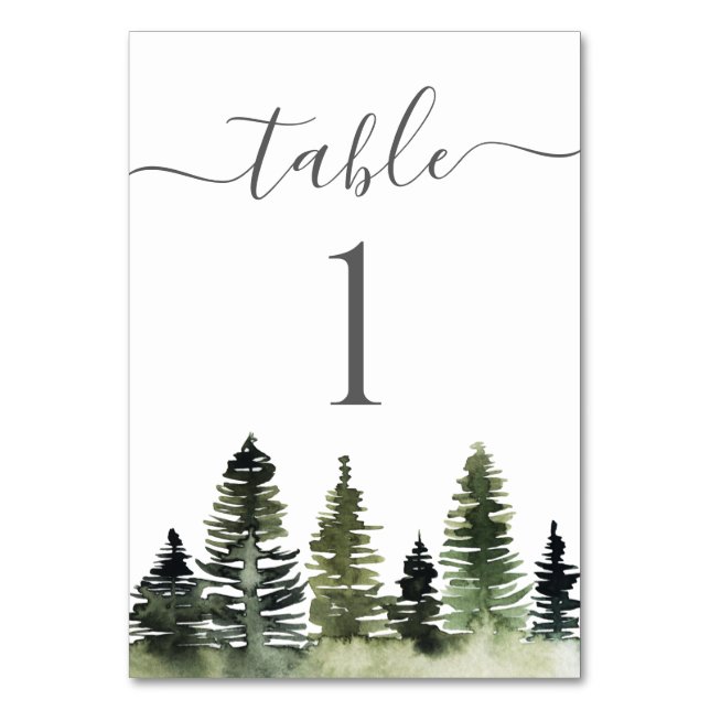 Pine Trees Woodland Baby Shower Table Number (Front)