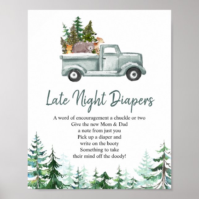  Pine Trees Woodland Late Night Diapers Sign  (Front)