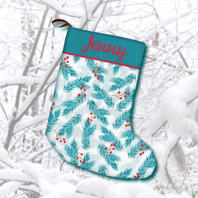 Pine Twigs and Red Berries Christmas Pattern Small Christmas Stocking (Creator Uploaded)