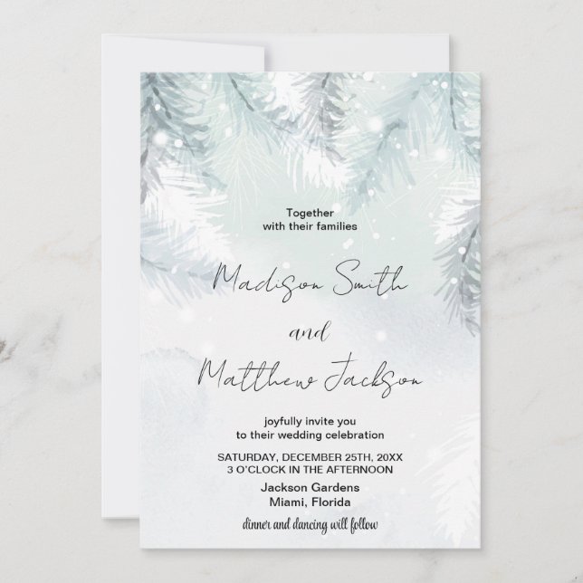 Pine White Snow Wedding Invitations (Front)