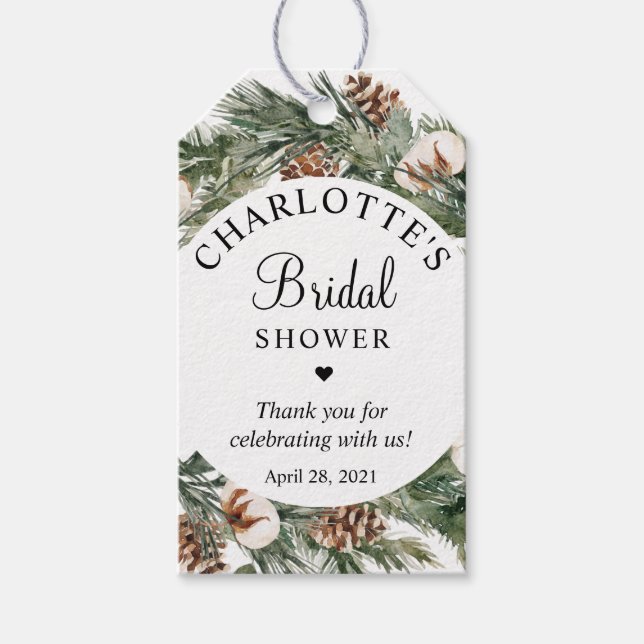 Pine Winter Bridal Shower Gift Tags (Front)
