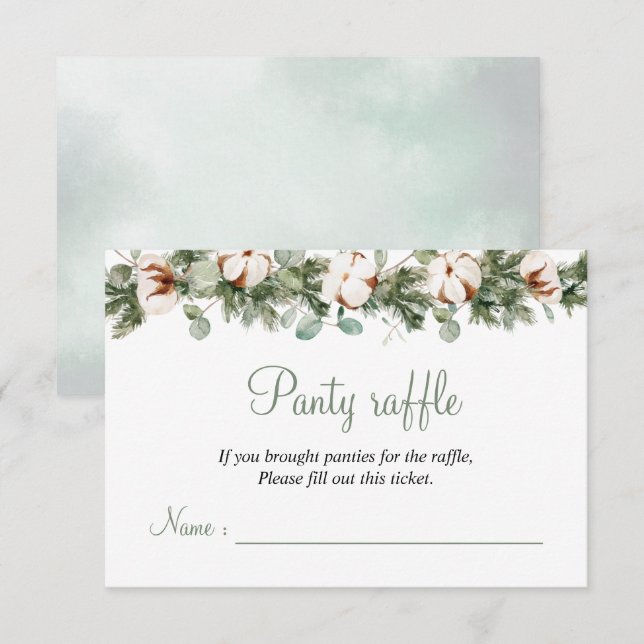Pine Winter Bridal Shower Panty Raffle Card (Front/Back)