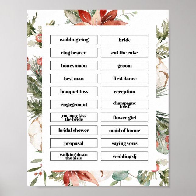 Pine Winter Charades Bridal Shower Sign (Front)