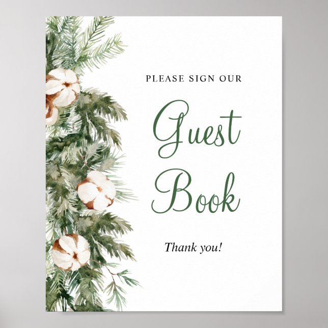 Pine Winter Guest  Book Bridal Shower Sign (Front)