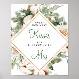Pine Winter How Many Kisses Bridal Shower Sign