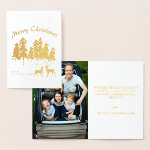Pine Woods Forest Reindeer Photo Merry Christmas Foil Card