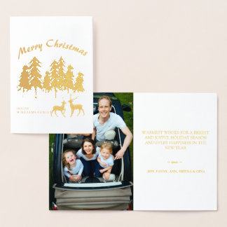 Pine Woods Forest Reindeer Photo Merry Christmas Foil Card