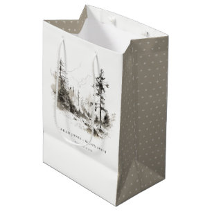 Pine Woods Mountain Landscape Sketch Wedding Medium Gift Bag