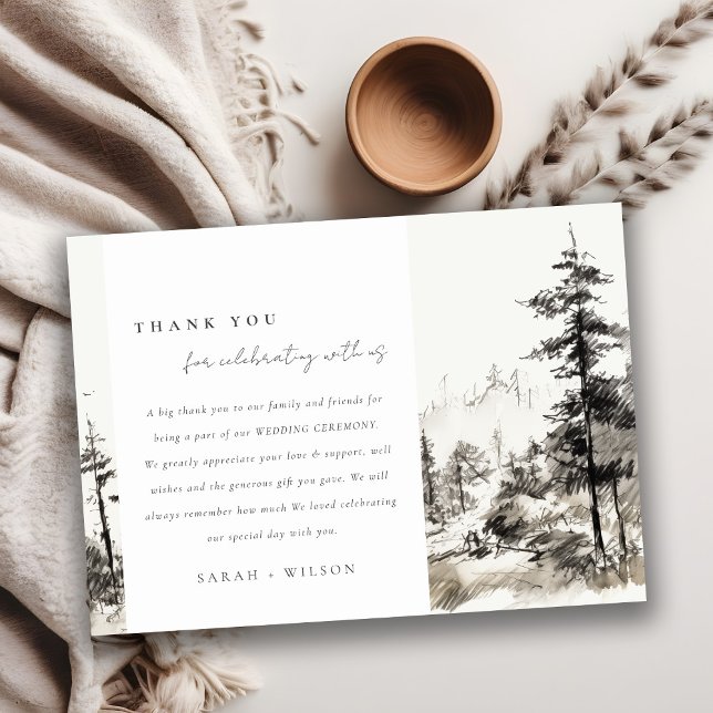 Pine Woods Mountain Landscape Sketch Wedding Thank You Card (Creator Uploaded)