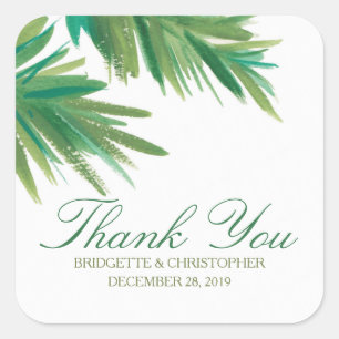 Pine Woods Watercolor Wedding Thank You Square Sticker